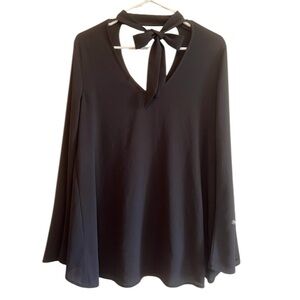 CiCi Women’s Black Long Sleeve Tie Detail Cut Out Blouse Size Medium
